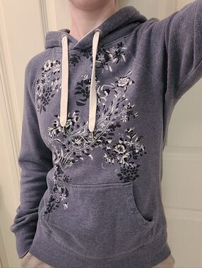 Periwinkle Embroidered Cotton Hoodie